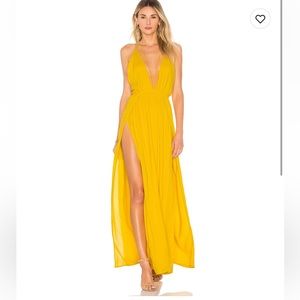 Indah Yellow Plunge Halter Maxi Dress